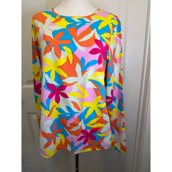 Lands’ End Crewneck Rash Guard Swim Tee L | UPF 50 | Floral | NWT - Picture 2 of 6